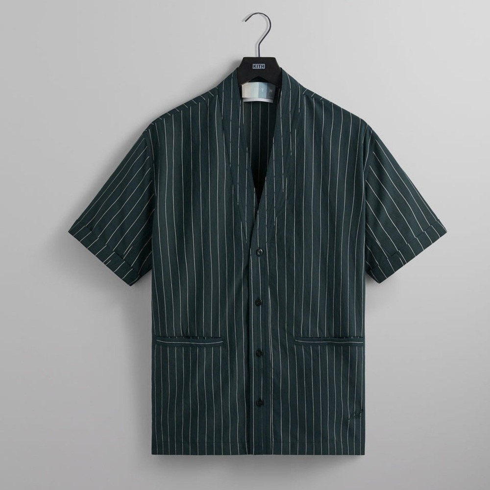 Kith Modern Striped Short Sleeve Gi Shirt Button-Up Green/White Men's Large